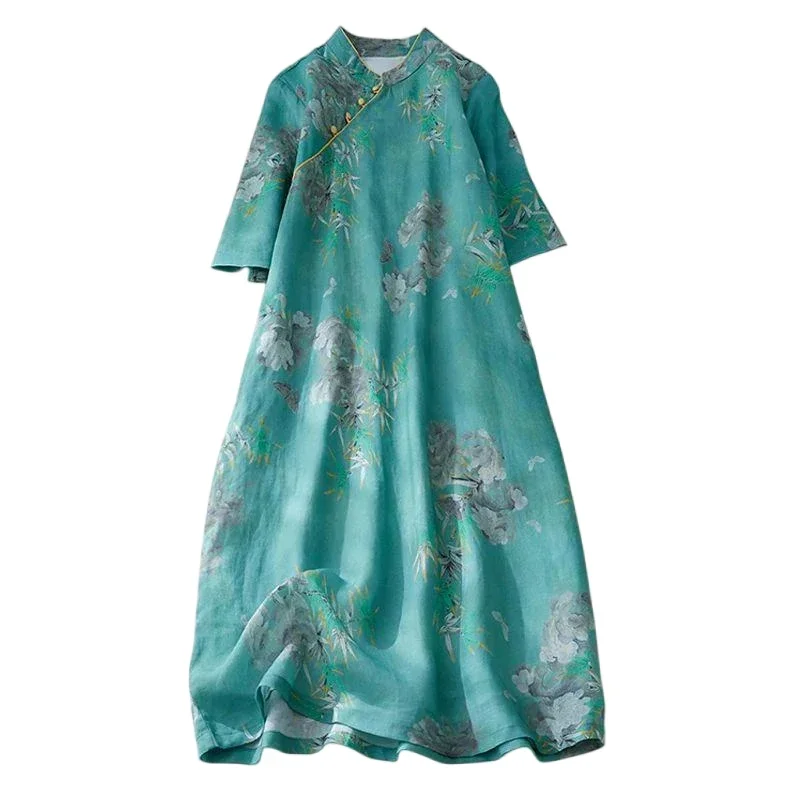 Pop Woman Dress New Summer Elegant Buttons Party Dresses Casual Slim Ladies Vestidos Short Sleeve Stand Collar Midi Dresses
Pop Woman Dress New Summer Elegant Buttons Party Dresses Casual Slim Ladies Vestidos Short Sleeve Stand Collar Midi Dresses