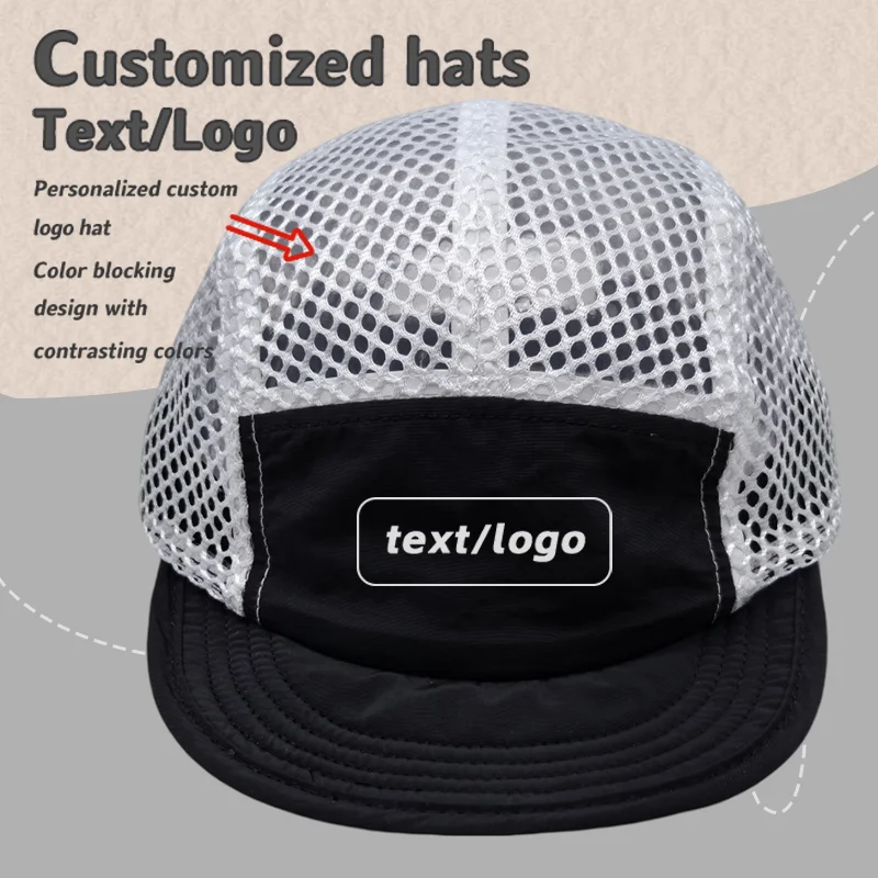 Custom Printed Logo Five-panel Color-blocked Mesh Flat Brim Quick-drying Hat Summer Thin Sunshade Baseball Cap for Men and Women
Custom Printed Logo Five-panel Color-blocked Mesh Flat Brim Quick-drying Hat Summer Thin Sunshade Baseball Cap for Men and Women