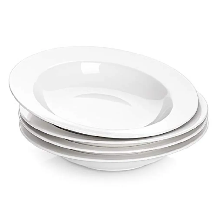 Soup and Pasta Bowls Set of 4 White Porcelain Wide Rim Salad Plates 20 Ounces Microwave and Dishwasher Safe
Soup and Pasta Bowls Set of 4 White Porcelain Wide Rim Salad Plates 20 Ounces Microwave and Dishwasher Safe