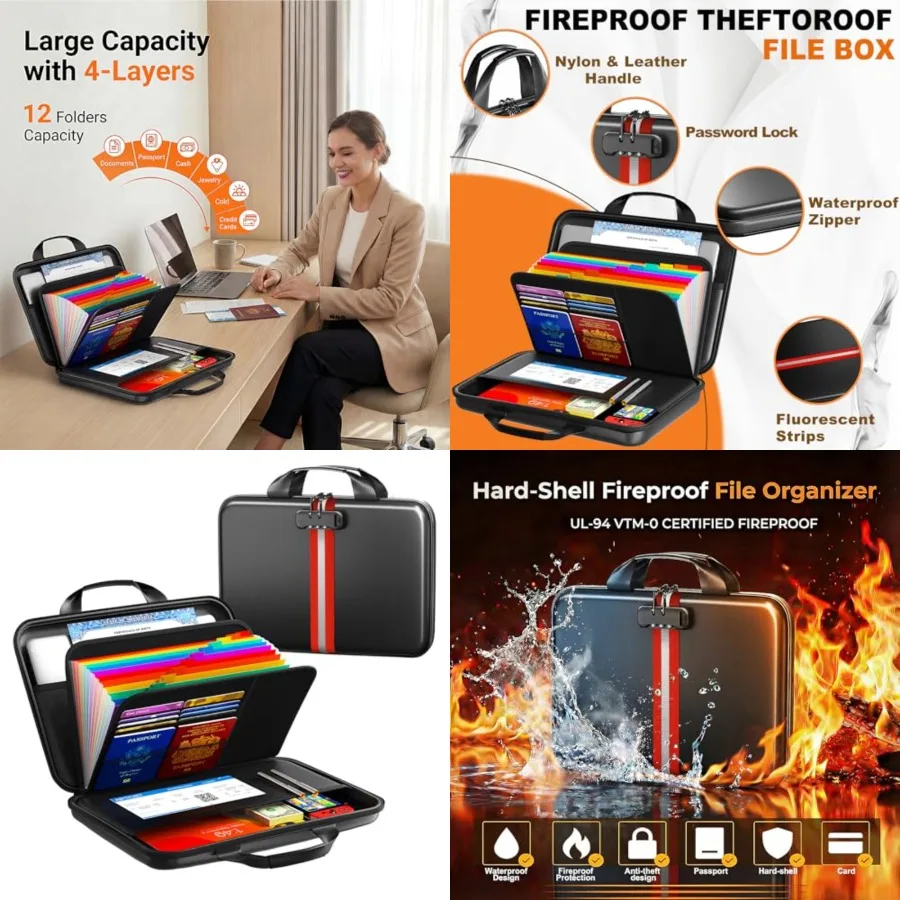 Fireproof Document Organizer with Lock, Rigid EVA File Box with 13-Pocket Accordion Folder for Important Documents and Tablets
Fireproof Document Organizer with Lock, Rigid EVA File Box with 13-Pocket Accordion Folder for Important Documents and Tablets
