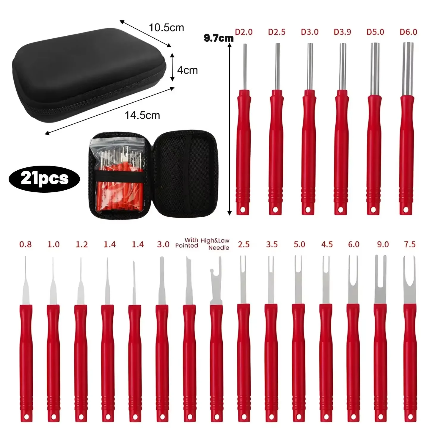 21Pcs Electrical-Connector-Pin Puller Tool Kit Automotive Cable Remover Needle Remover For Automotive Electrical Connectors
21Pcs Electrical-Connector-Pin Puller Tool Kit Automotive Cable Remover Needle Remover For Automotive Electrical Connectors