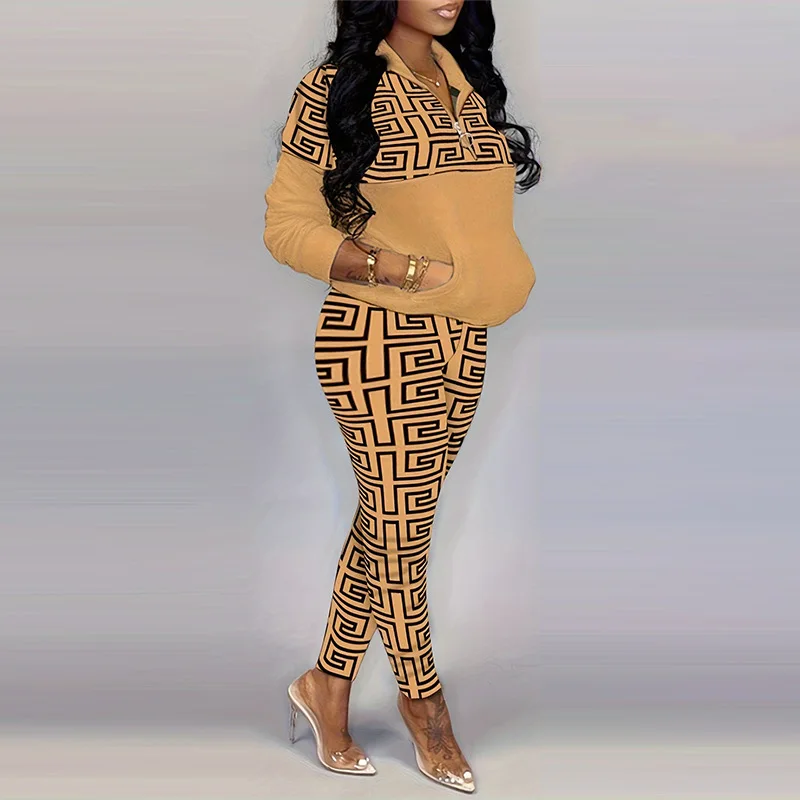 Two Piece Sets Women Turn Down Collar Zipper Full Sleeve Casual Tops Print Straight Long Pants Set for Women 2023 Autumn Winter
Two Piece Sets Women Turn Down Collar Zipper Full Sleeve Casual Tops Print Straight Long Pants Set for Women 2023 Autumn Winter