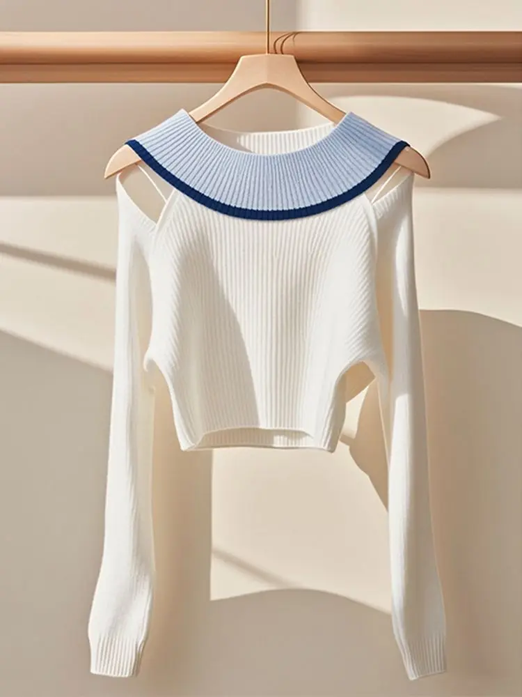 2025 New Autumn Spring Vintage Top Soft Lazy Style Long Sleeved Blue and White Patchwork Off Shoulder Sweater Knitted Sweater
2025 New Autumn Spring Vintage Top Soft Lazy Style Long Sleeved Blue and White Patchwork Off Shoulder Sweater Knitted Sweater
