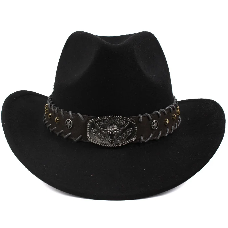 Pu Leather Cow Head Decoration Faux Felt Hat, Autumn And Winter Woolen Hat, European And American Western Cowboy Jazz Hat
Pu Leather Cow Head Decoration Faux Felt Hat, Autumn And Winter Woolen Hat, European And American Western Cowboy Jazz Hat