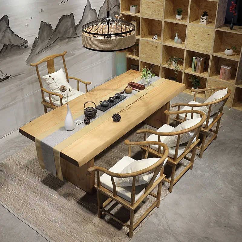 Solid wood tea table and chair combination modern tea table large board table log
Solid wood tea table and chair combination modern tea table large board table log