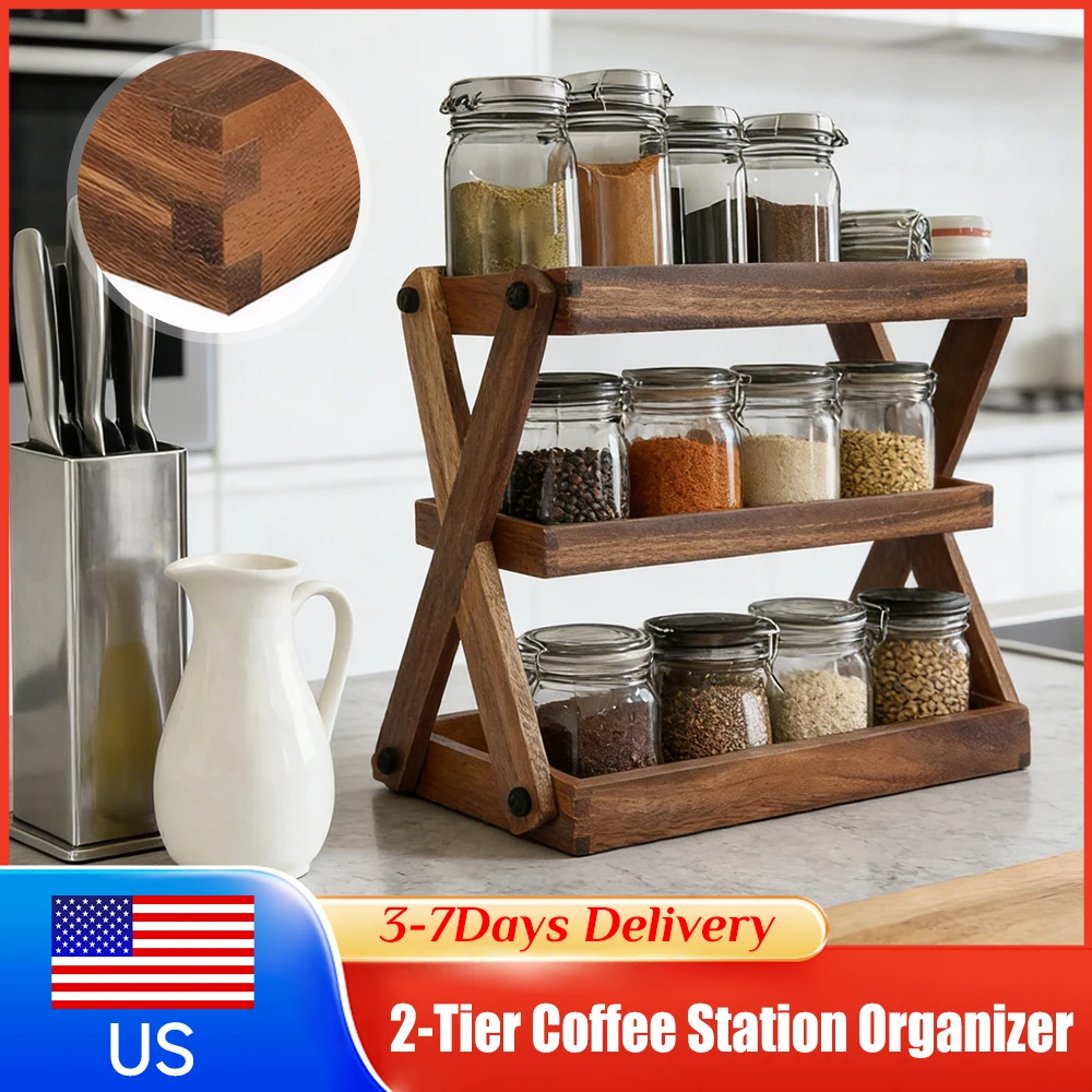 Деревянная 2-уровневая подставка-органайзер для кофейной станции, вместительная настольная полка для кофе, чая, специй, приправ, косметики, кухни
Деревянная 2-уровневая подставка-органайзер для кофейной станции, вместительная настольная полка для кофе, чая, специй, приправ, косметики, кухни 
