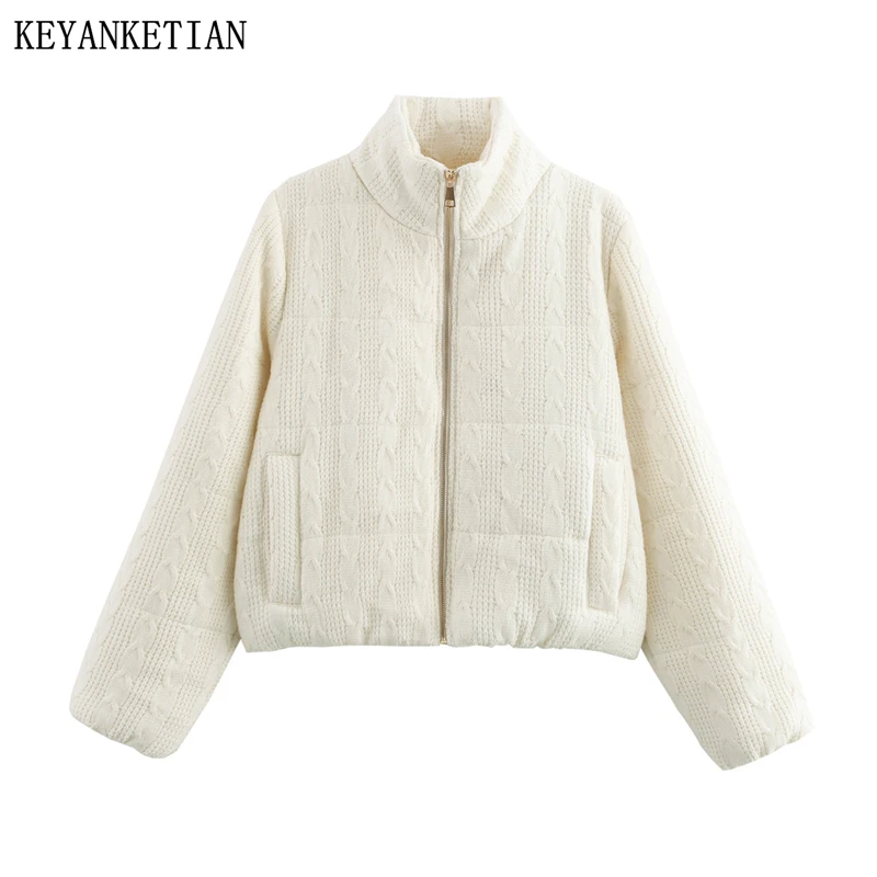 KEYANKETIAN Winter New Women's Twist Knitted Cotton Jacket Leisure style High Neck Pockets Loose Thick Warm Zipper Greatcoat Top
KEYANKETIAN Winter New Women's Twist Knitted Cotton Jacket Leisure style High Neck Pockets Loose Thick Warm Zipper Greatcoat Top