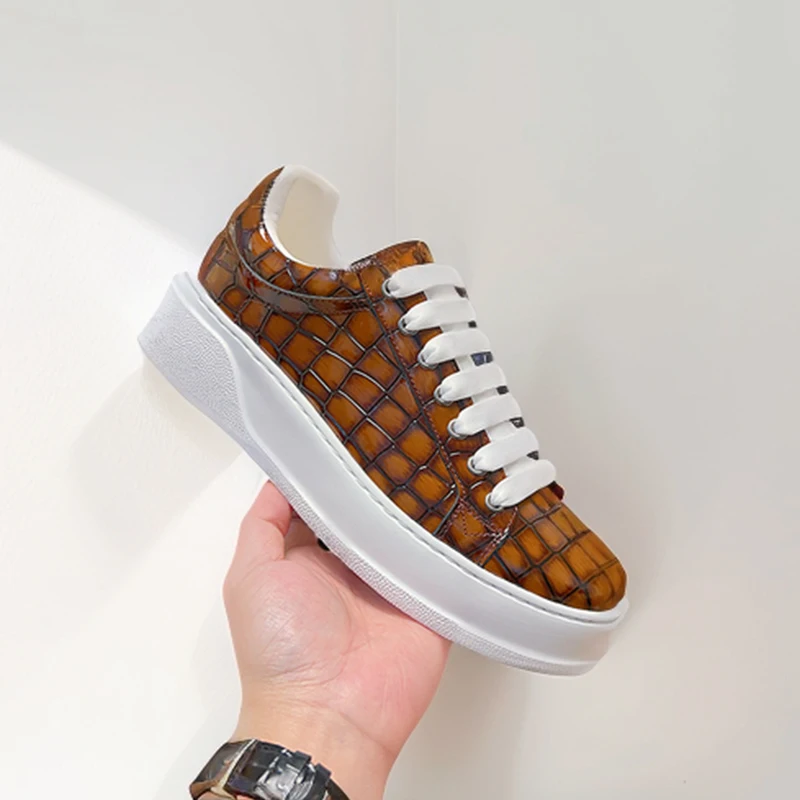 Platform Sneakers Men Calfskin Leather Stone Pattern Casual Shoes Lace Up Round Toe Flats Daily Footwear
Platform Sneakers Men Calfskin Leather Stone Pattern Casual Shoes Lace Up Round Toe Flats Daily Footwear