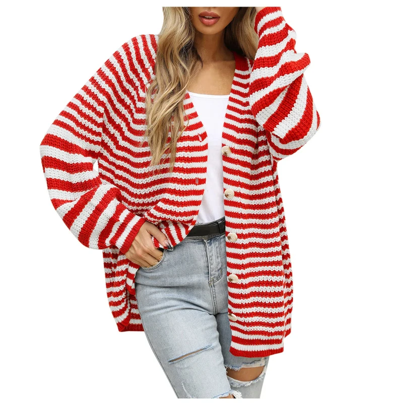 Knitted Cardigan Button Loose Sweater Long Sleeve Striped Fashionable Women's Clothing
Knitted Cardigan Button Loose Sweater Long Sleeve Striped Fashionable Women's Clothing