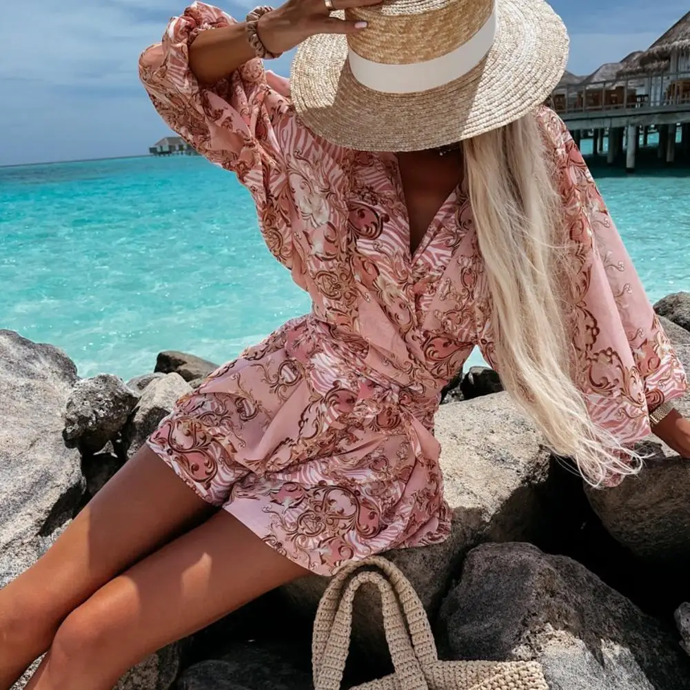 Lady Romper One-piece Summer Jumpsuit Deep V-Neck Summer Casual Printing Beach Vacation Jumpsuit Outfit Elastic Waistband
Lady Romper One-piece Summer Jumpsuit Deep V-Neck Summer Casual Printing Beach Vacation Jumpsuit Outfit Elastic Waistband