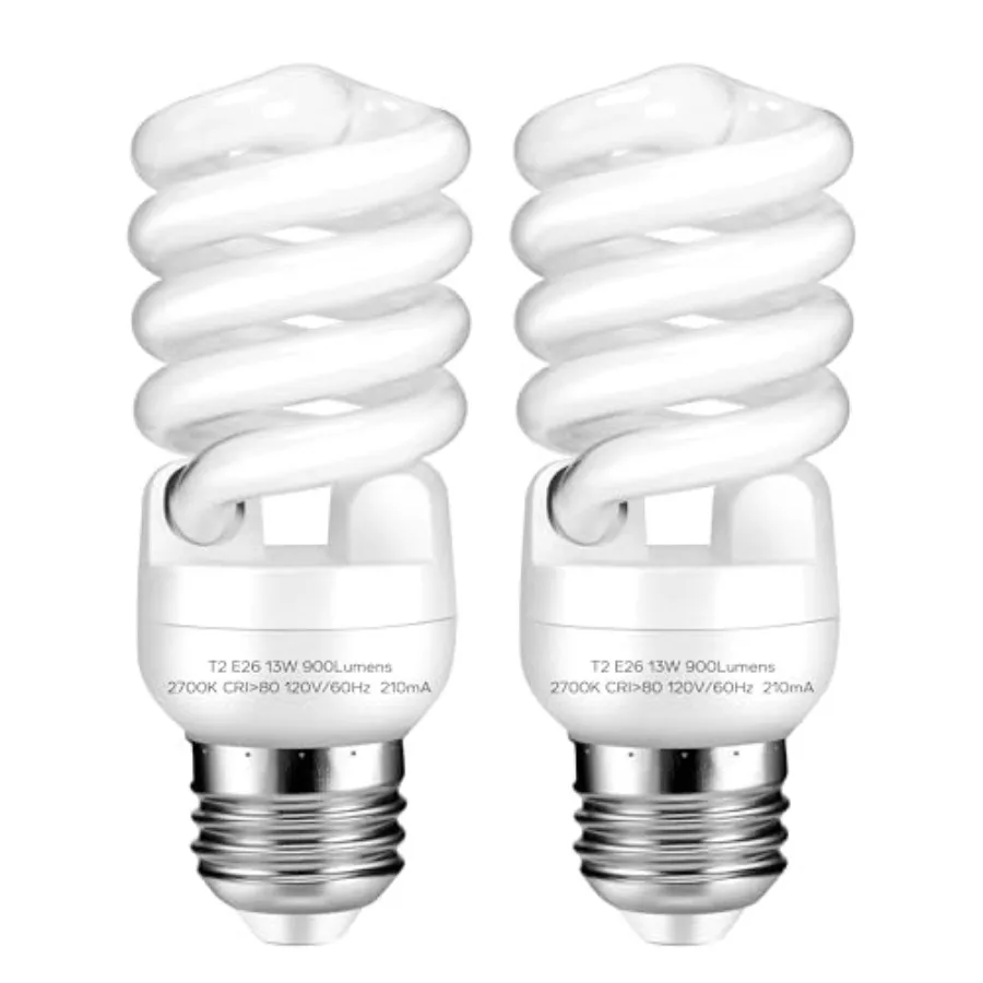 E26 Base 13W 2700K 900lm CFL Light Bulbs, T2 Spiral 60Watt Equivalent Soft White Compact Fluorescent Light Bulbs, UL Approved,
E26 Base 13W 2700K 900lm CFL Light Bulbs, T2 Spiral 60Watt Equivalent Soft White Compact Fluorescent Light Bulbs, UL Approved,