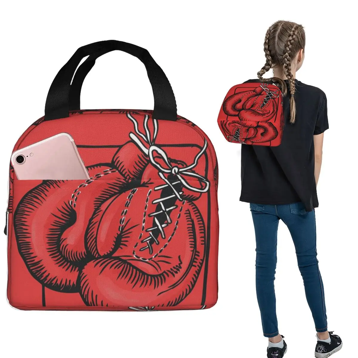 Red Boxing Gloves Insulated Lunch Bag for Women Children Portable Food Boxes Thermal Lunch Box Tote
Red Boxing Gloves Insulated Lunch Bag for Women Children Portable Food Boxes Thermal Lunch Box Tote