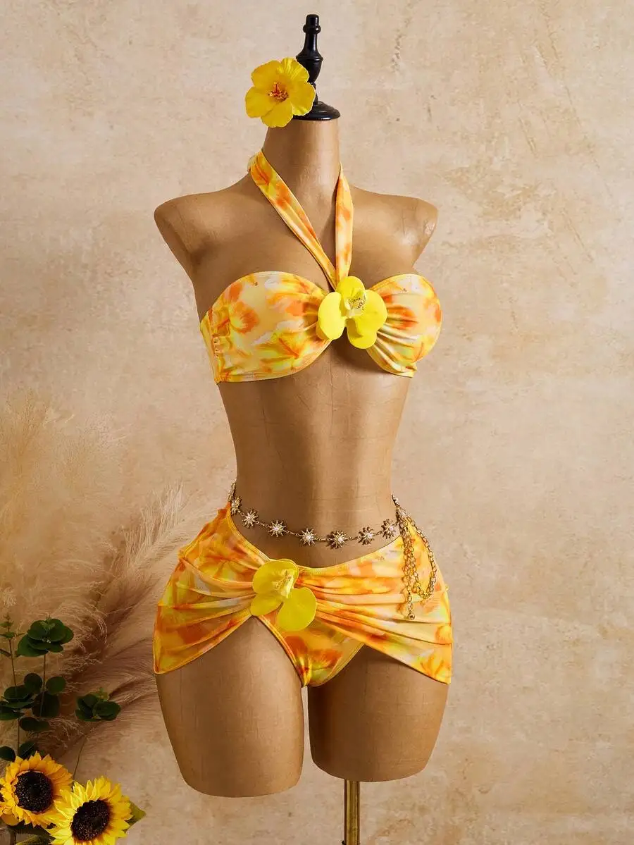 Womens Yellow Tie-Dye Floral 3-Piece Beach Set With 3D Flower Bandeau Top And Skirt
Womens Yellow Tie-Dye Floral 3-Piece Beach Set With 3D Flower Bandeau Top And Skirt