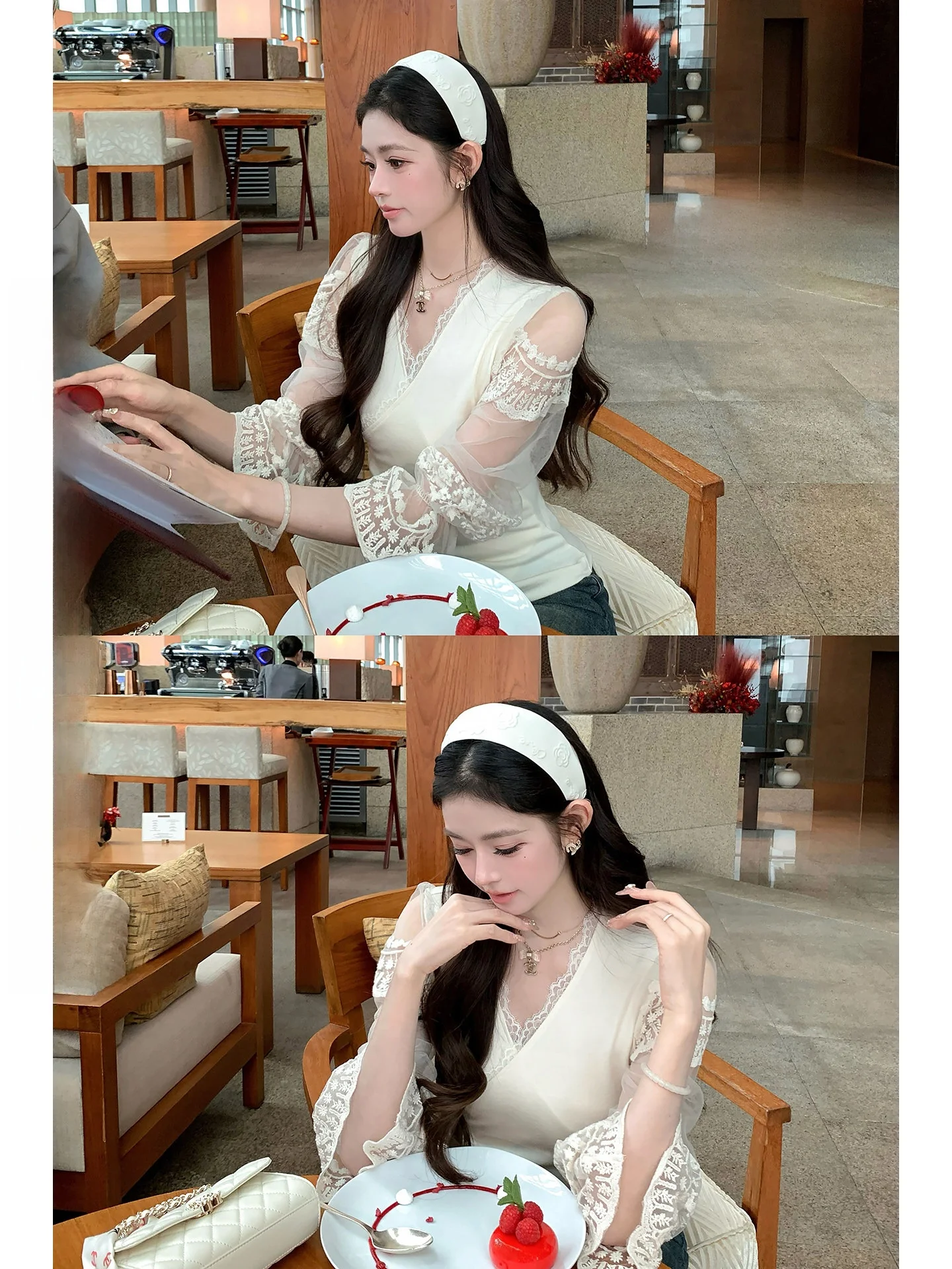 Ele Long Sve V-Ne T-irt Women's Slim Fit Base irt Spring Faion Waist-Cinching Lace Trim Patchwork Top
Ele Long Sve V-Ne T-irt Women's Slim Fit Base irt Spring Faion Waist-Cinching Lace Trim Patchwork Top