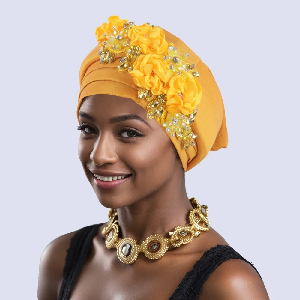 African Women Diamond Flower Turban Cap Nigeria Auto Gele Headtie Already Made Wedding Geles Bonnet Africa Female Head Wraps
African Women Diamond Flower Turban Cap Nigeria Auto Gele Headtie Already Made Wedding Geles Bonnet Africa Female Head Wraps