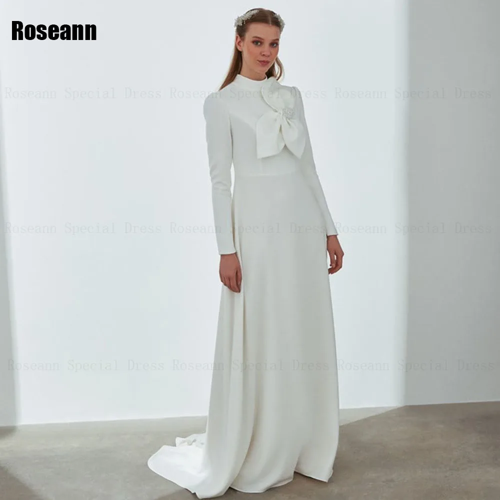 Muslim Simple High Collar Ivory A-line Wedding Dresses Flowers 2024 New Full Satin Bride Gown Floor Length robe de mariée
Muslim Simple High Collar Ivory A-line Wedding Dresses Flowers 2024 New Full Satin Bride Gown Floor Length robe de mariée