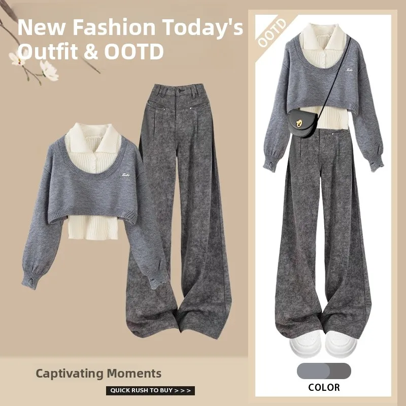 Fall New Women's Korean Style Three-Piece Set Sweater Base Layer Tank Top with Wide Leg Pants for Commuting And Daily Wear
Fall New Women's Korean Style Three-Piece Set Sweater Base Layer Tank Top with Wide Leg Pants for Commuting And Daily Wear