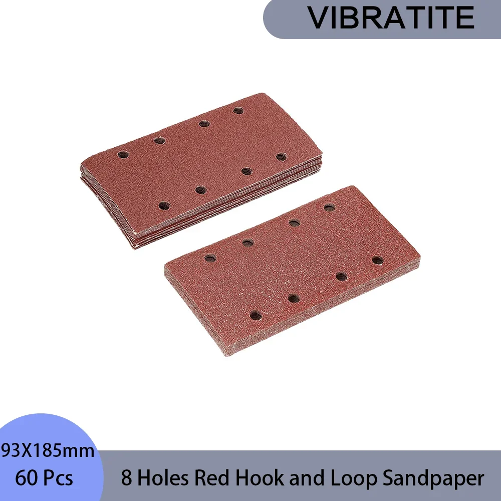 93X185 mm 8 Holes Red Hook and Loop Sandpaper 60 Pcs Assorted 60/80/100/120/150/240 Grits for Polishing Painting Putty Metals
93X185 mm 8 Holes Red Hook and Loop Sandpaper 60 Pcs Assorted 60/80/100/120/150/240 Grits for Polishing Painting Putty Metals