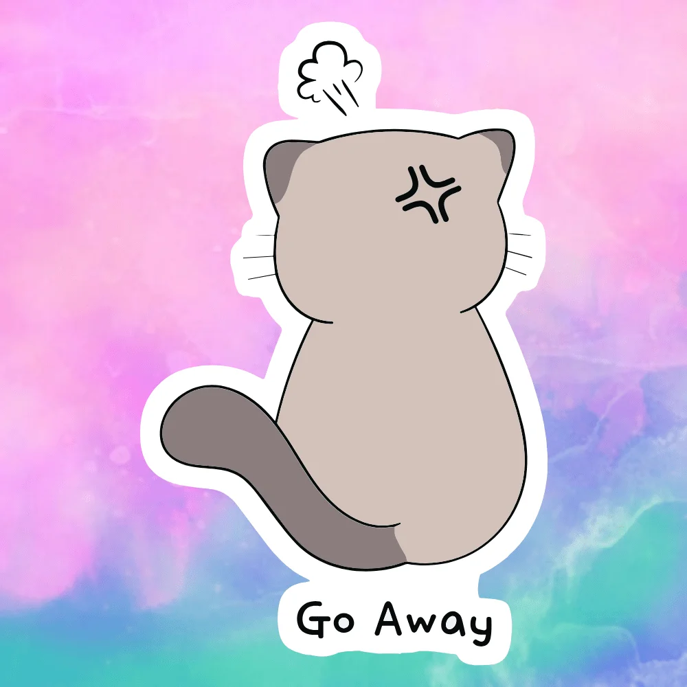 Angry Cat "Go Away" Vinyl Sticker, Waterproof Matte Decal for Laptop Car Water Bottle
Angry Cat "Go Away" Vinyl Sticker, Waterproof Matte Decal for Laptop Car Water Bottle