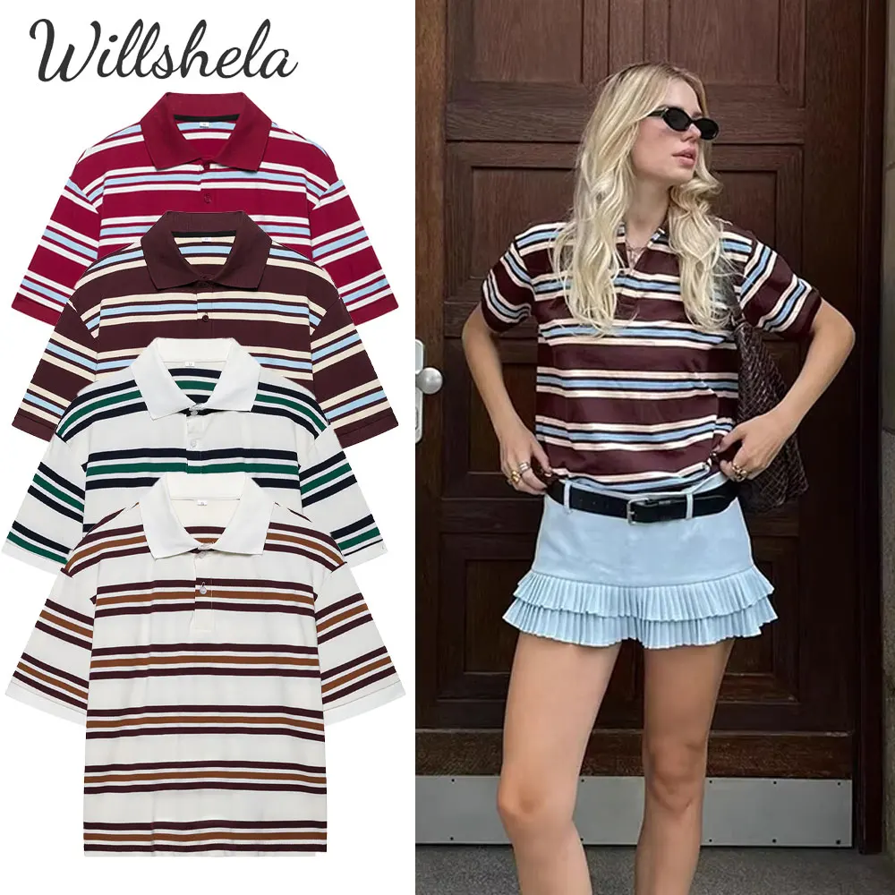Willshela Women Fashion Contrast Striped Polo T-Shirt Lapel Collar Short Sleeves Female Chic Lady Preppy Style Mujer Tops
Willshela Women Fashion Contrast Striped Polo T-Shirt Lapel Collar Short Sleeves Female Chic Lady Preppy Style Mujer Tops