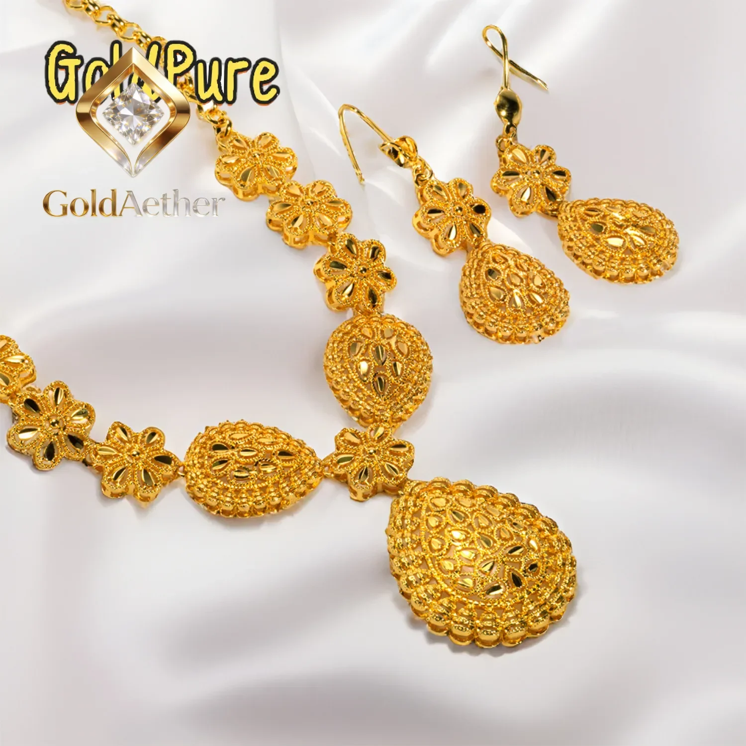 GoldAether 9999 24K real gold Bridal Necklace Earrings two-piece India Dubai Jewelry drop shaped sarcopenia jewelry setgift
GoldAether 9999 24K real gold Bridal Necklace Earrings two-piece India Dubai Jewelry drop shaped sarcopenia jewelry setgift