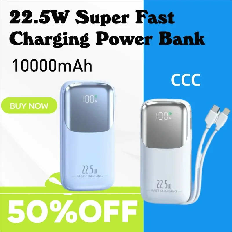 22.5W Super Fast Charging Power Bank with Built-in Cable 10000mAh Portable Power Supply 
22.5W Super Fast Charging Power Bank with Built-in Cable 10000mAh Portable Power Supply