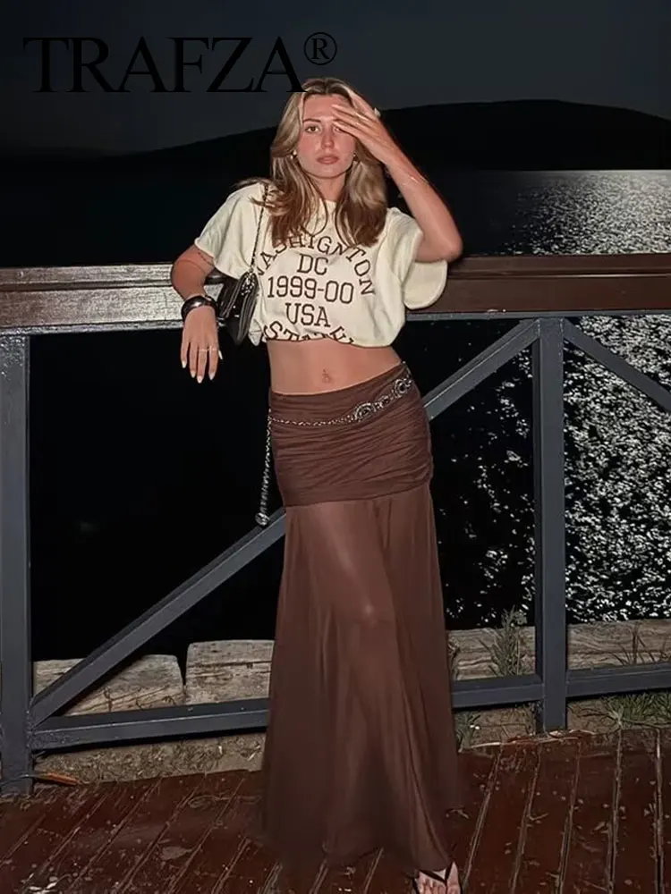 TRAZFA Women's Summer Fashion Brown Midi Skirt Solid Color Translucent Vintage Pleated Design Side Zippered A-line Sexy Skirts
TRAZFA Women's Summer Fashion Brown Midi Skirt Solid Color Translucent Vintage Pleated Design Side Zippered A-line Sexy Skirts