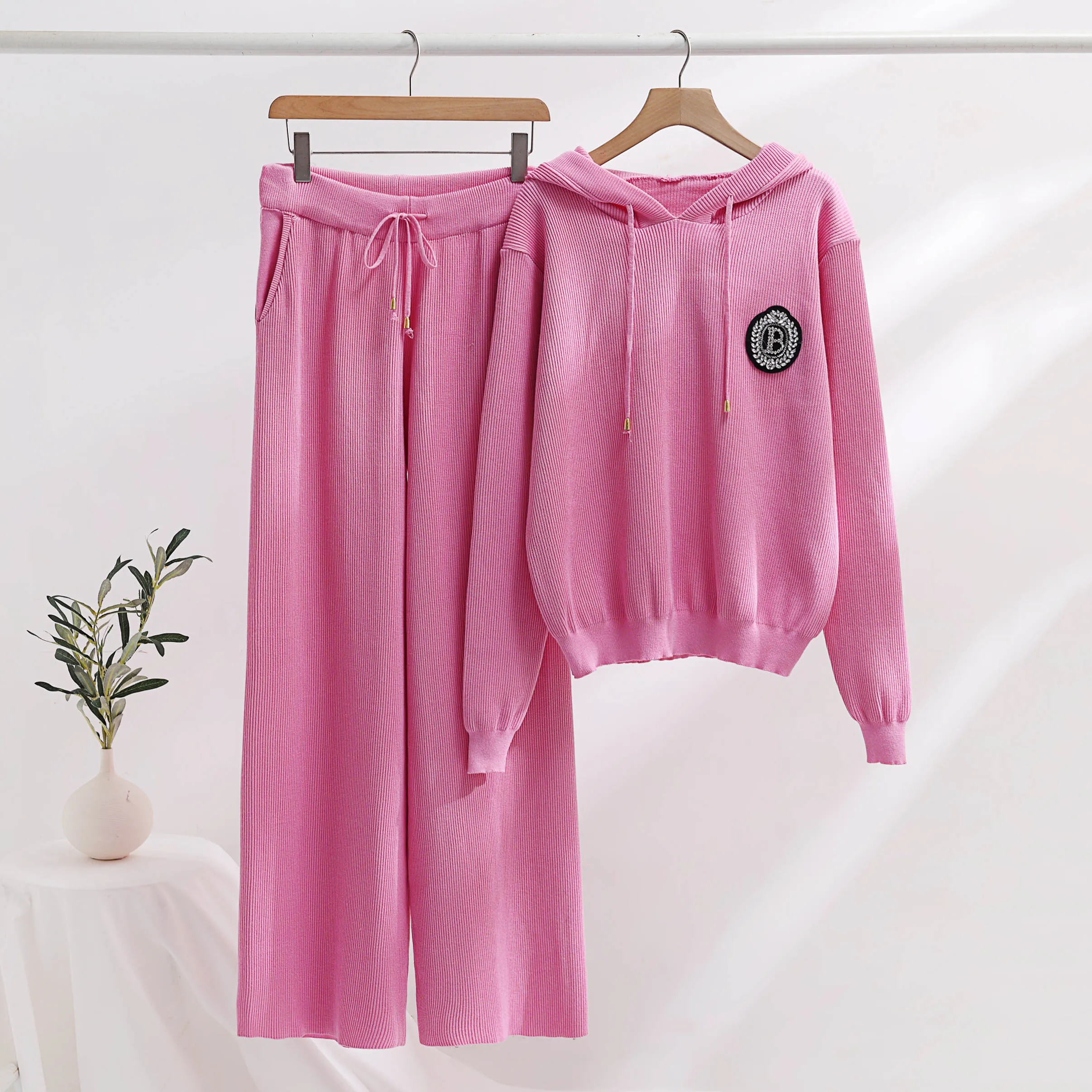 Women Designer Nail Diamond Badge Hooded Knit Two-piece Leisure Simple Solid Color Swetare Sports suit
Women Designer Nail Diamond Badge Hooded Knit Two-piece Leisure Simple Solid Color Swetare Sports suit