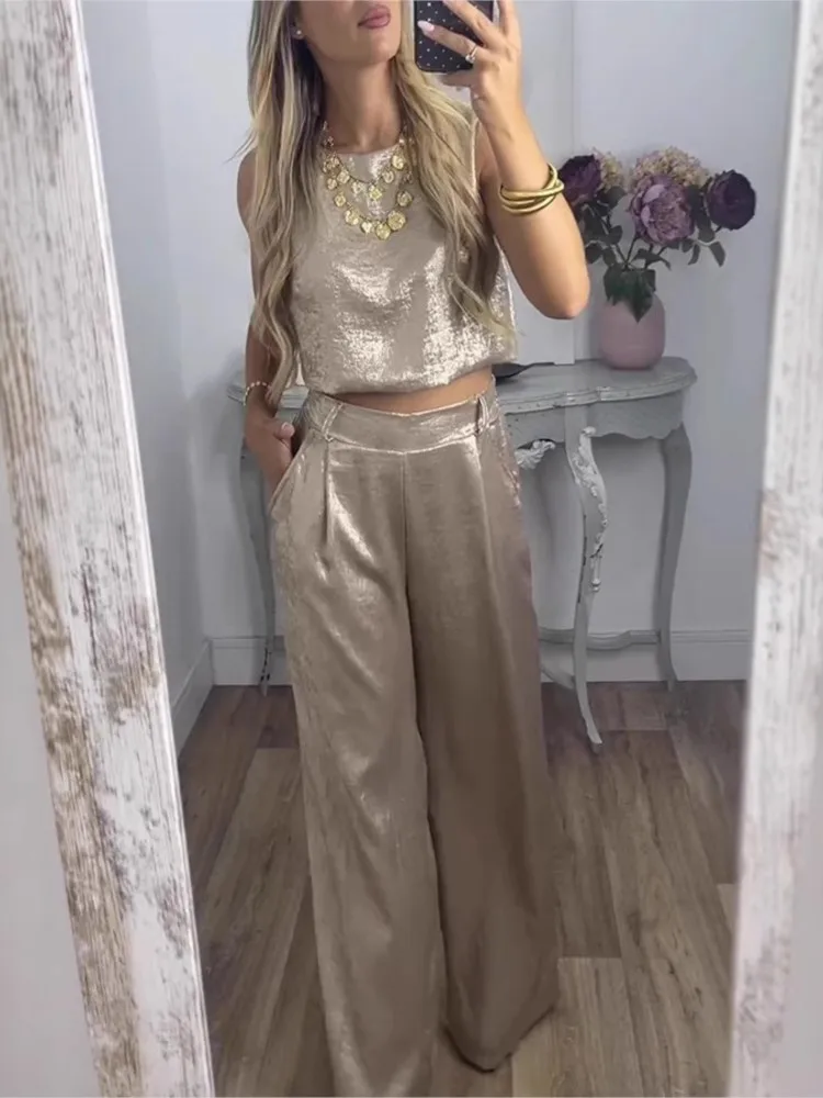 2026 Spring New In Matching Sets 2 Pieces Set For Woman Two Piece Outfits Camis Pants Slim Trendy Solid Color Fashion Sleeveless
2026 Spring New In Matching Sets 2 Pieces Set For Woman Two Piece Outfits Camis Pants Slim Trendy Solid Color Fashion Sleeveless
