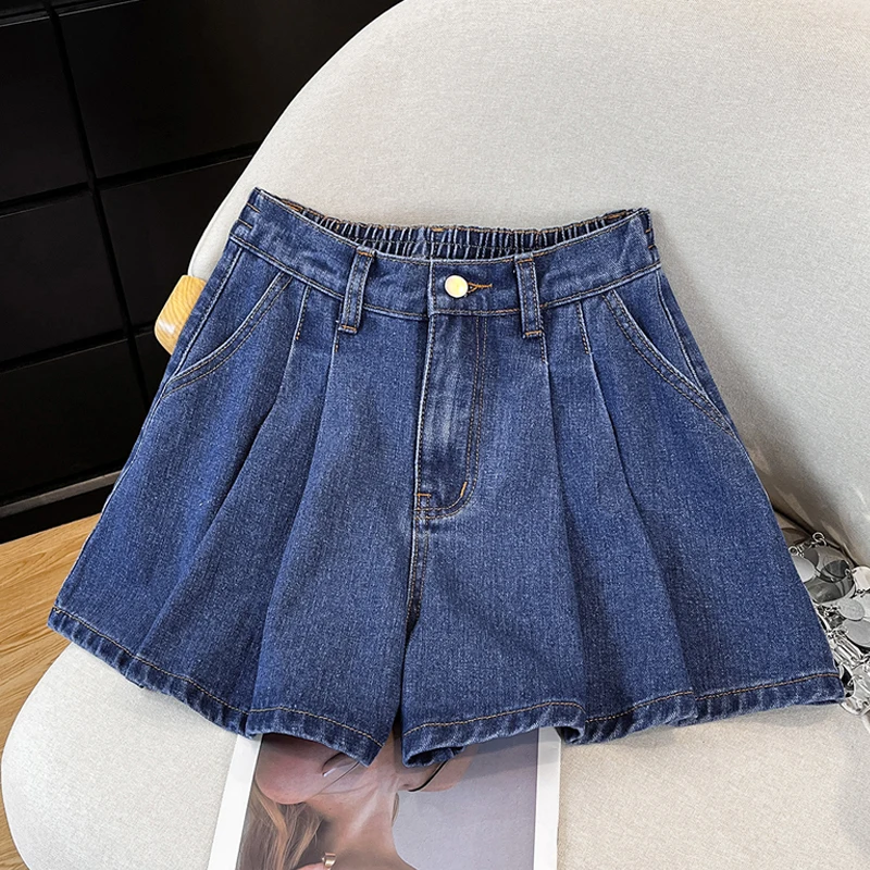 Loose Retro Blue Pleated Denim Shorts Summer Women's High Waisted Elastic A-Line Wide Leg Short Streetwear Casual Jean Shorts
Loose Retro Blue Pleated Denim Shorts Summer Women's High Waisted Elastic A-Line Wide Leg Short Streetwear Casual Jean Shorts