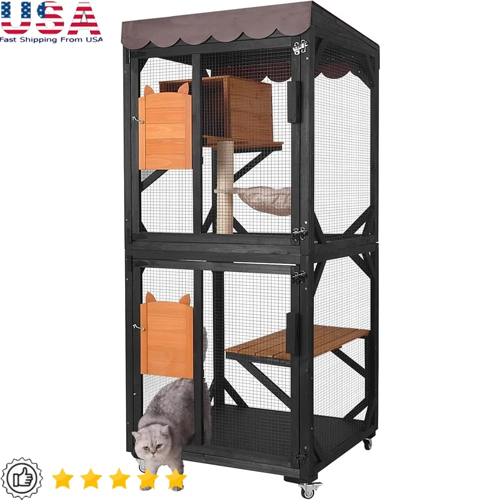 Large 70.9 Cat Catio Enclosure on Wheels Waterproof Roof Timber Cat House with Removable Cleaning PVC Base and Multi-Level Play
Large 70.9 Cat Catio Enclosure on Wheels Waterproof Roof Timber Cat House with Removable Cleaning PVC Base and Multi-Level Play