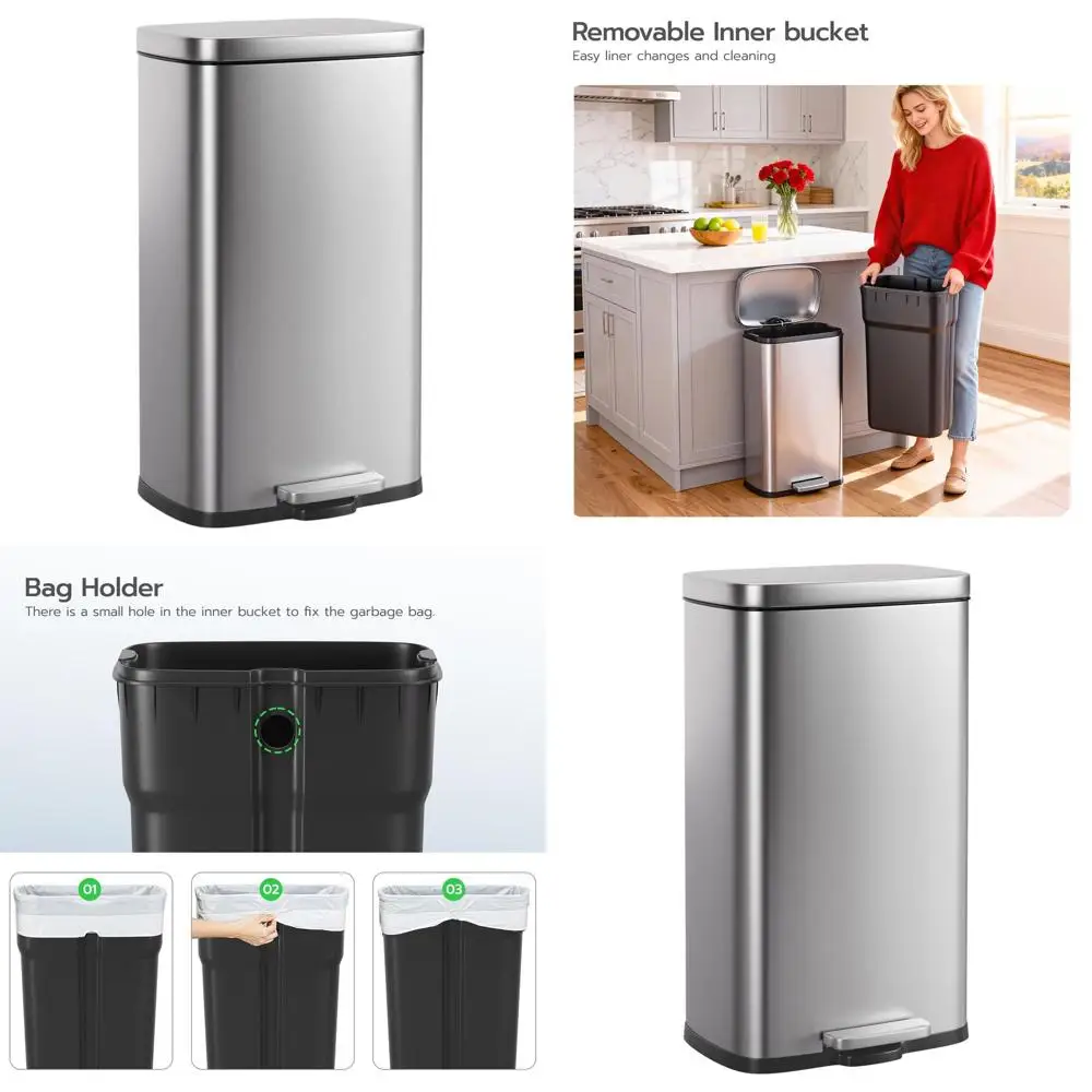 8 Gallon Stainless Steel Trash Can with Lid, Removable Inner Bucket, Foot Pedal, Soft Close for Home & Kitchen
8 Gallon Stainless Steel Trash Can with Lid, Removable Inner Bucket, Foot Pedal, Soft Close for Home & Kitchen