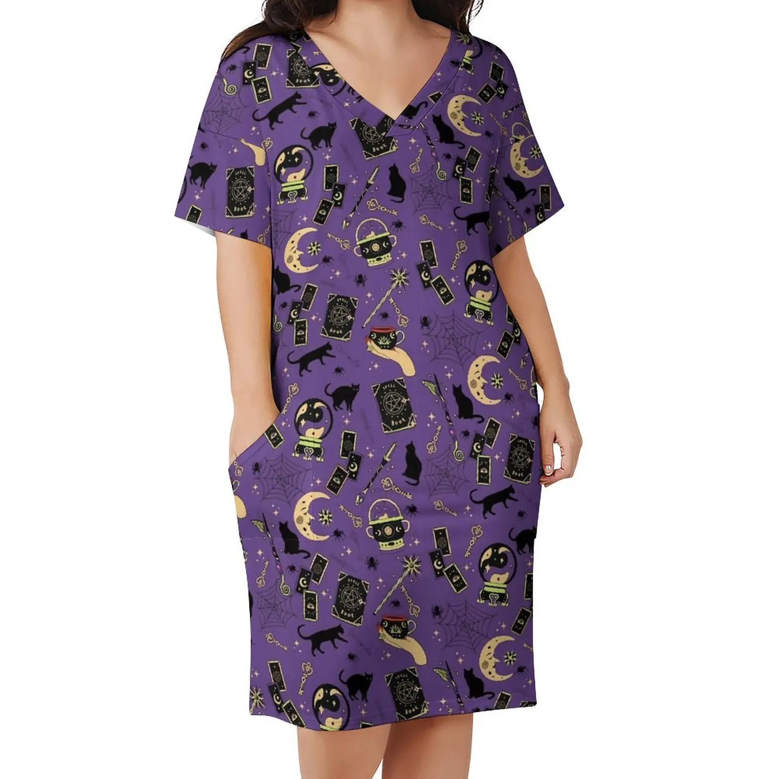 Black Magic Cats Casual Dress Ladies Moon Print Vintage Dresses Summer V Neck Basic Design Dress Big Size
Black Magic Cats Casual Dress Ladies Moon Print Vintage Dresses Summer V Neck Basic Design Dress Big Size