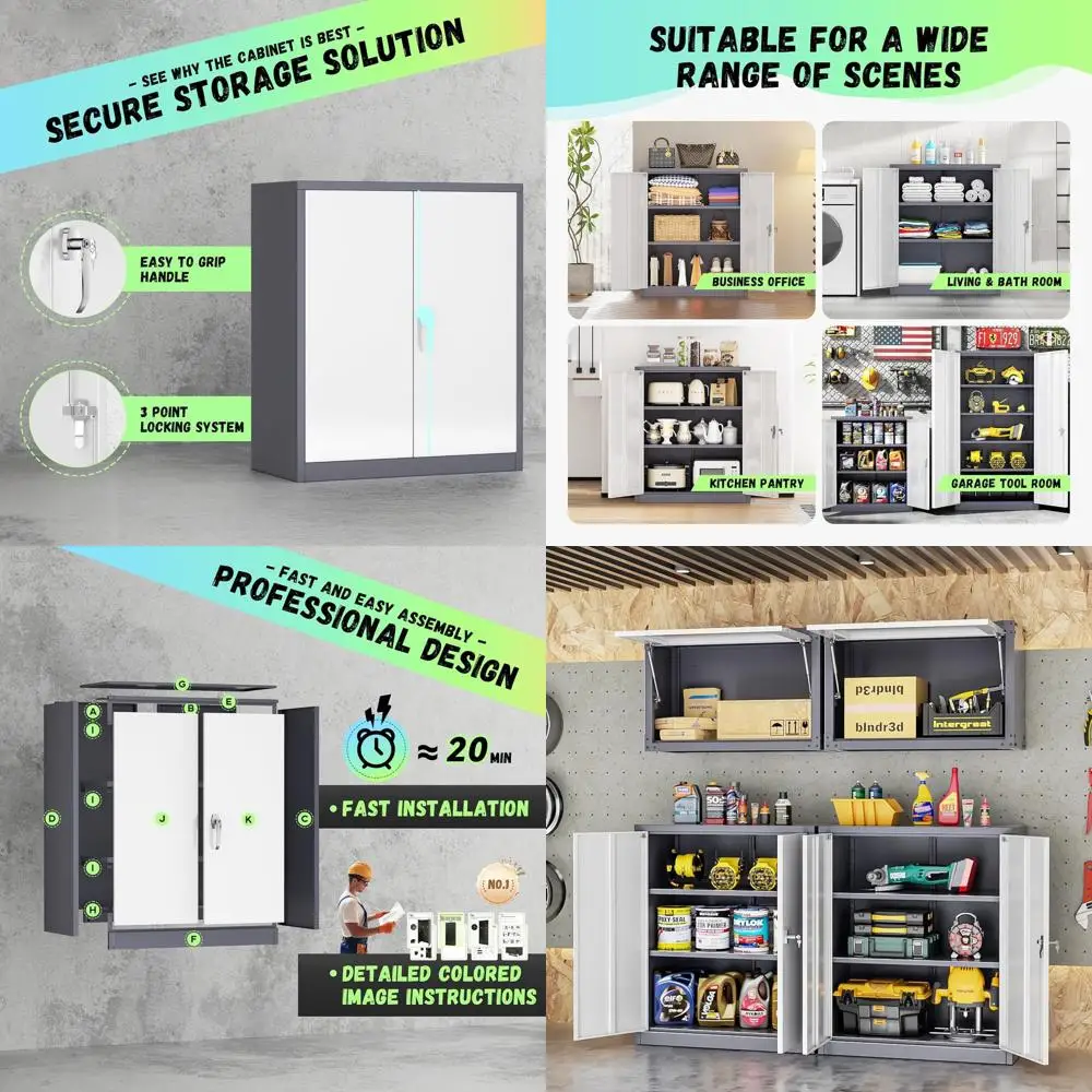 36 Tall Locking Storage Cabinet with 2 Adjustable Shelves, Suitable for Small Pantry, Home Office, Kitchen, or Bathroom in White
36 Tall Locking Storage Cabinet with 2 Adjustable Shelves, Suitable for Small Pantry, Home Office, Kitchen, or Bathroom in White