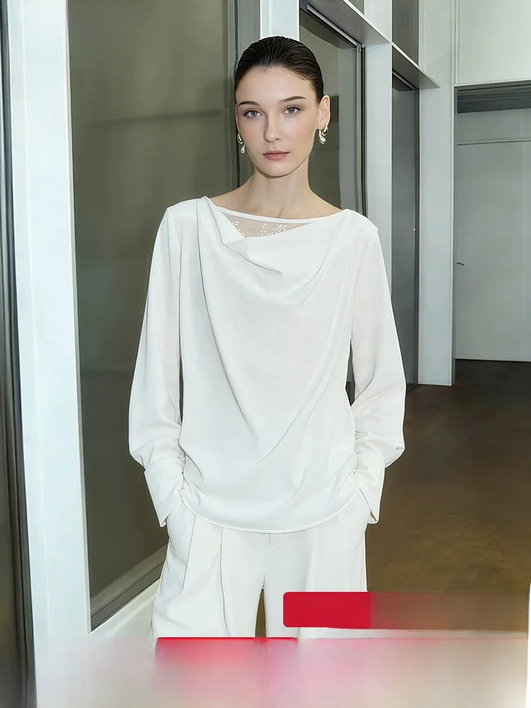 Elegant Commuter Style Lace Trim Chiffon Top Women's Loose Drapey Long Sleeve Shirt Spring New Arrival by
Elegant Commuter Style Lace Trim Chiffon Top Women's Loose Drapey Long Sleeve Shirt Spring New Arrival by