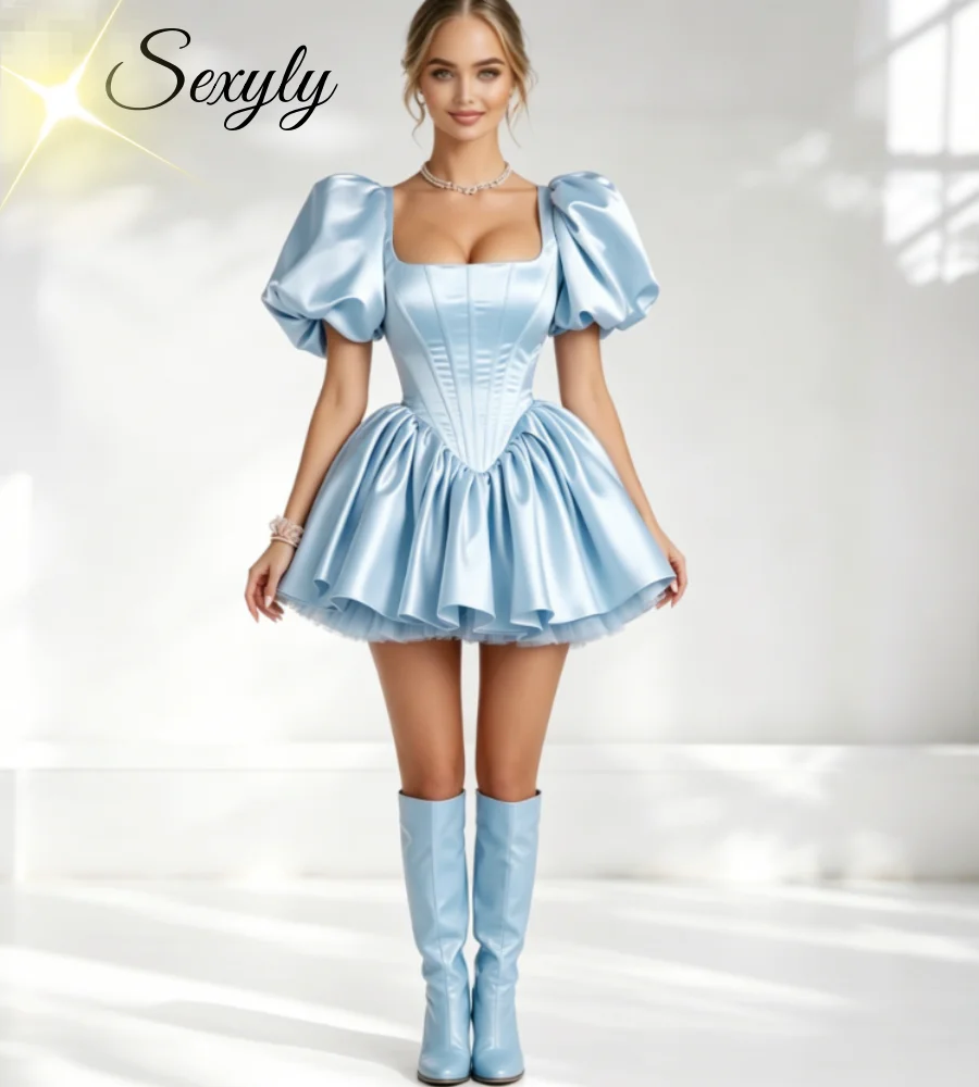 Baby Blue Satin Short Prom Dress 2026 A Line Mini Puff Sleeve Evening Gown Elegant Costume Maid Sexy Homecoming Graduation
Baby Blue Satin Short Prom Dress 2026 A Line Mini Puff Sleeve Evening Gown Elegant Costume Maid Sexy Homecoming Graduation