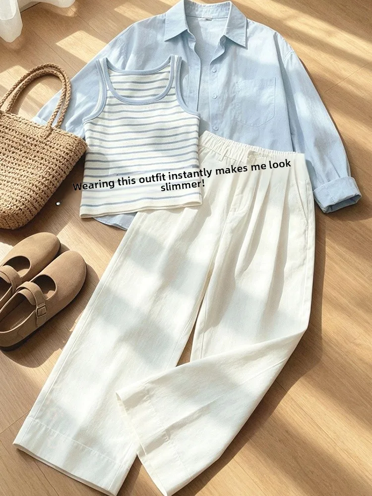 Sweet Style Stripe Halter Wide Leg Pants Three Piece Set Women's Summer 2026 Casual Comfortable Fashionable Polyester Fiber
Sweet Style Stripe Halter Wide Leg Pants Three Piece Set Women's Summer 2026 Casual Comfortable Fashionable Polyester Fiber