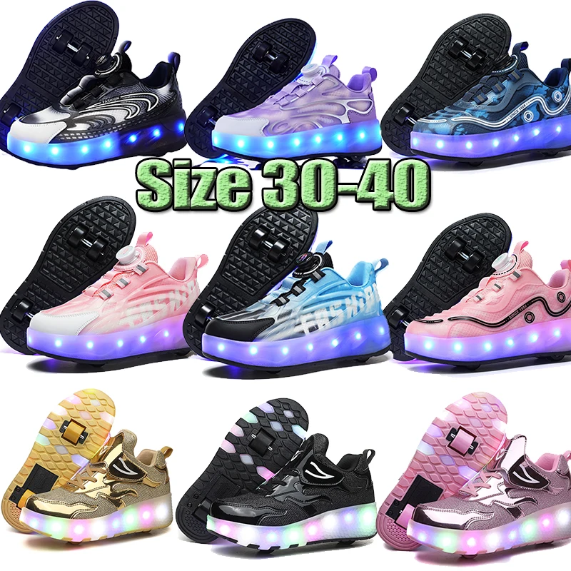 2025 детские светящиеся роликовые коньки, студенческая обувь с четырьмя колесами, уличная съемная спортивная деформация, паркура, побеждаемая обувь, подарок для мальчиков и девочек