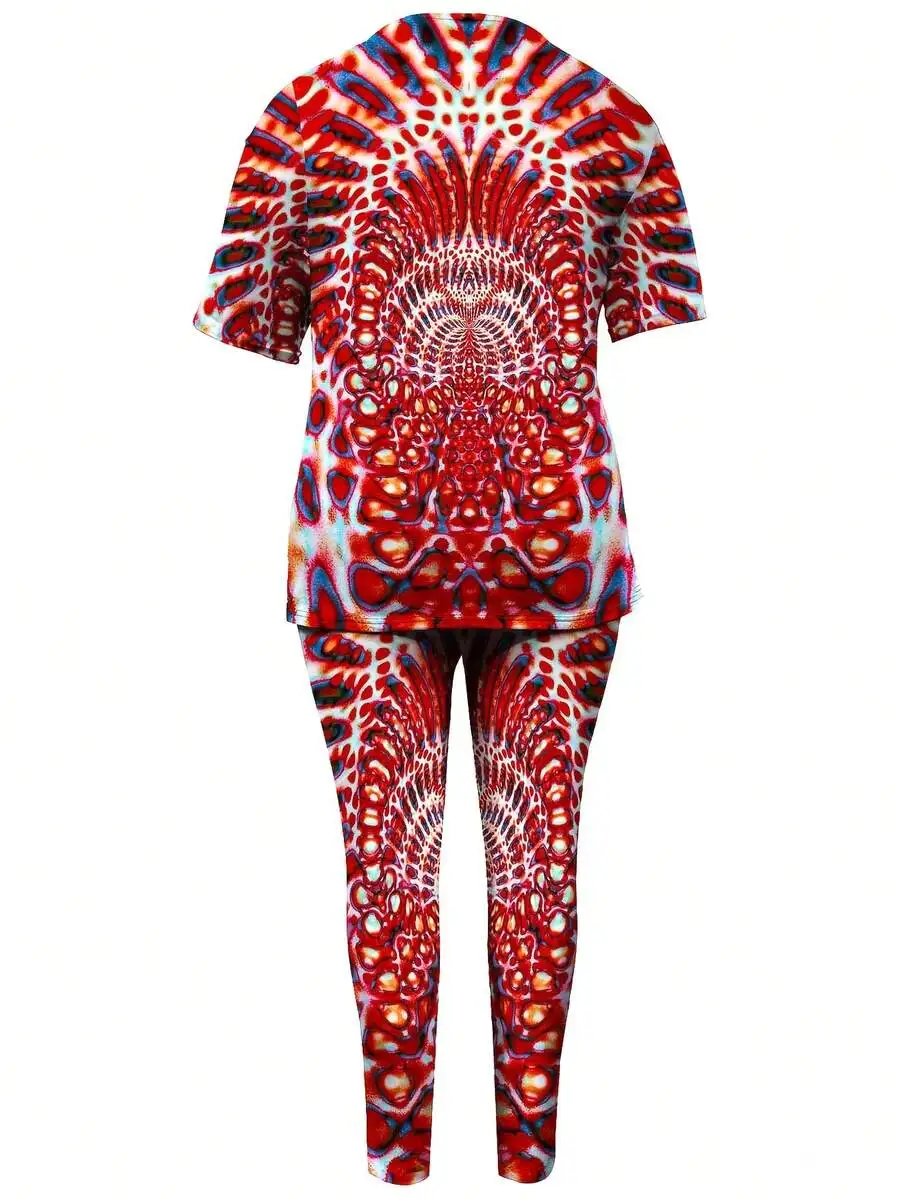 Plus Size Women 2pcs Set Short Sleeve T-Shirt And Long Pants With Abstract Mandala Print
Plus Size Women 2pcs Set Short Sleeve T-Shirt And Long Pants With Abstract Mandala Print