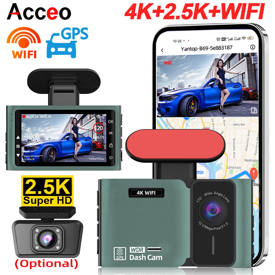 Видеорегистратор DashCam WIFI GPS с двумя камерами (фронтальная 4K и задняя 2.5K), видеорекордер, черный ящик, камера для салона, ночное видение, круглосуточный мониторинг парковки
Видеорегистратор DashCam WIFI GPS с двумя камерами (фронтальная 4K и задняя 2.5K), видеорекордер, черный ящик, камера для салона, ночное видение, круглосуточный мониторинг парковки