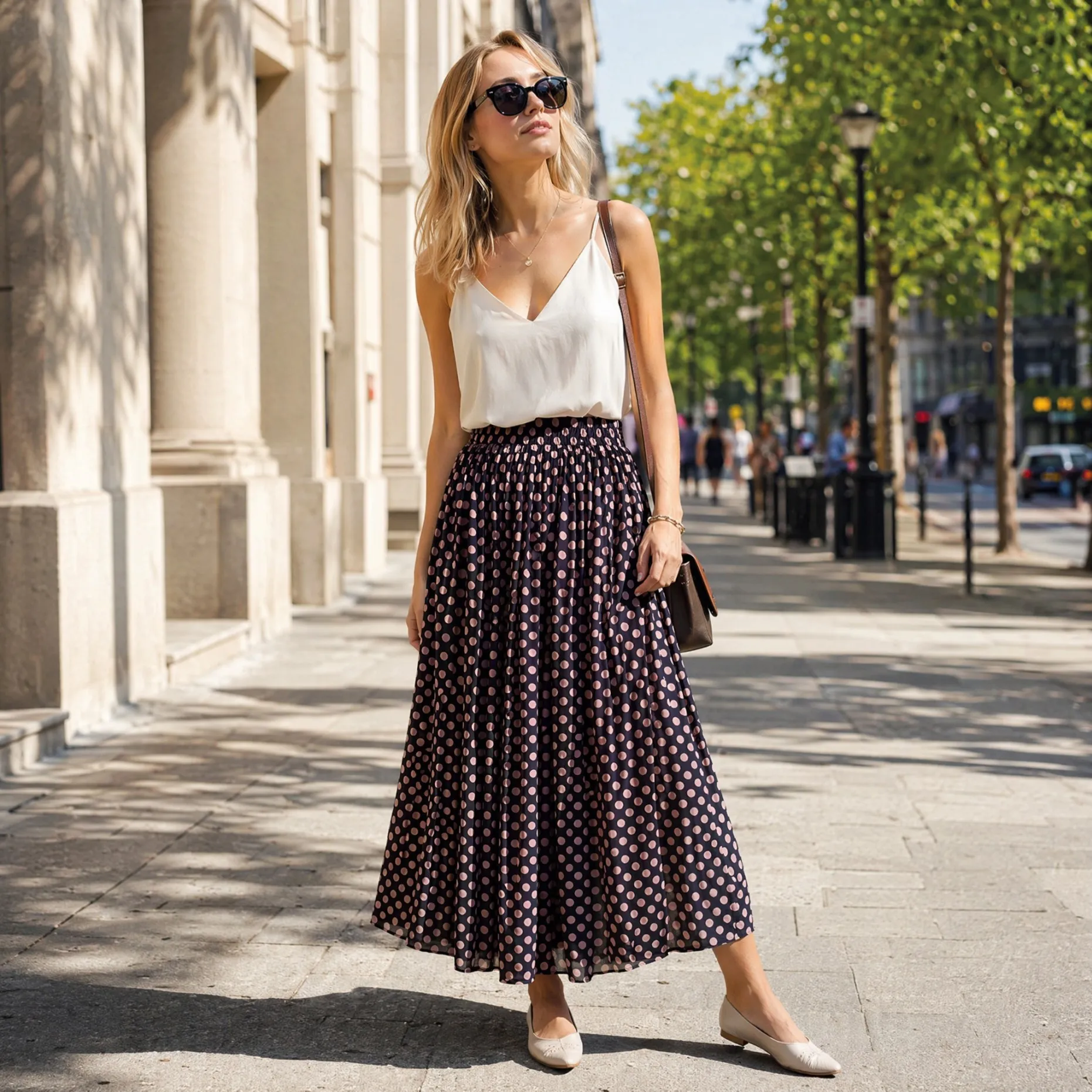 Women's High Waist Polka Dot Pleated Midi Skirt Elastic Waist Flowy A-Line Skirt Elegant Summer Vacation Outfit BB1504
Women's High Waist Polka Dot Pleated Midi Skirt Elastic Waist Flowy A-Line Skirt Elegant Summer Vacation Outfit BB1504