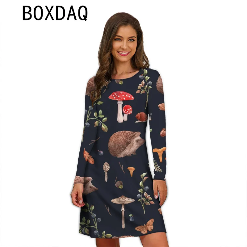 Fashion Lady Long Sleeve Casual Dress 3D Colorful Mushroom Print A-Line Dress Autumn Simple Comfortable Dress Vestidos De Mujer
Fashion Lady Long Sleeve Casual Dress 3D Colorful Mushroom Print A-Line Dress Autumn Simple Comfortable Dress Vestidos De Mujer