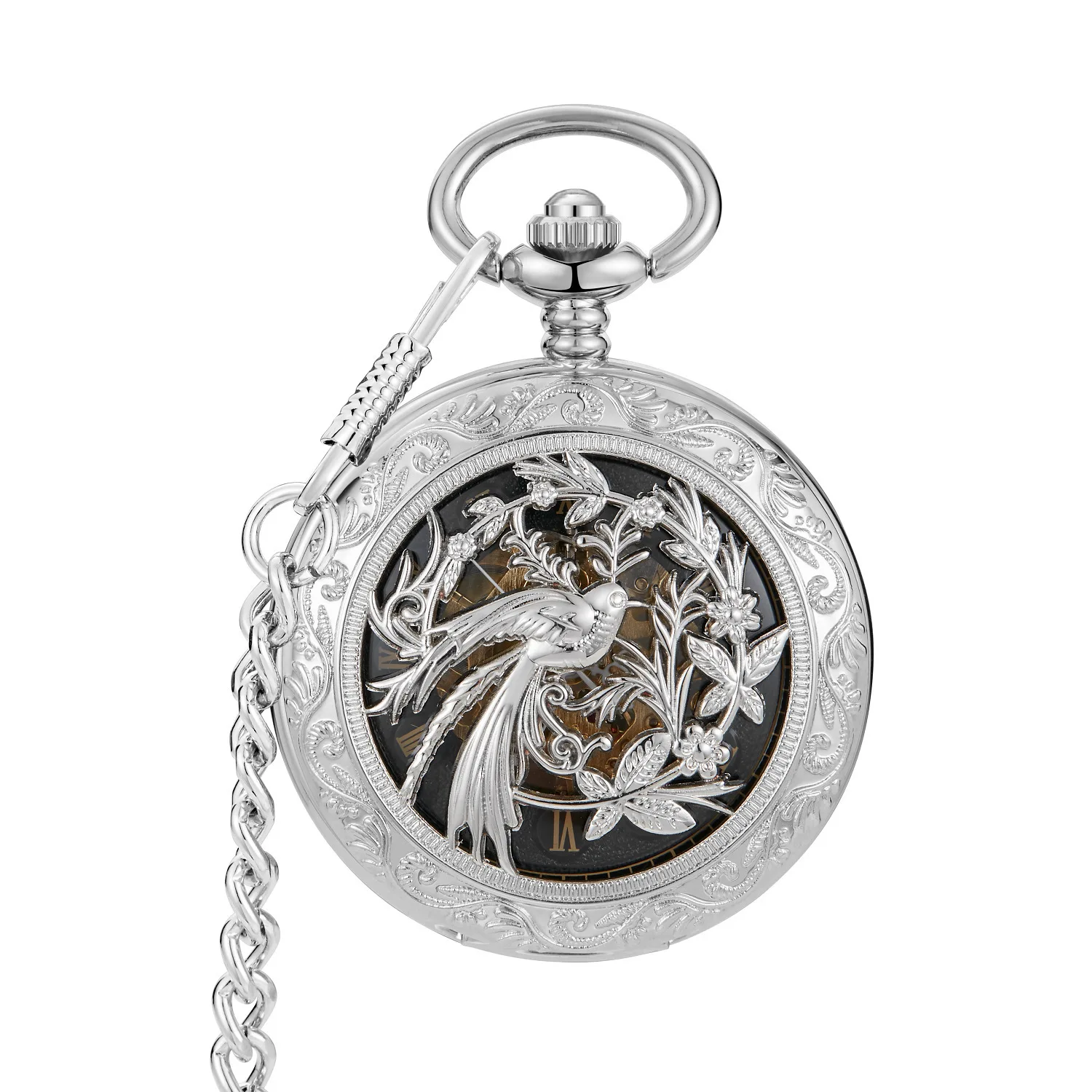 Silver Flip Double-Sided Hollow Roman Literary Semi-Automatic Mechanical Pocket Watch
Silver Flip Double-Sided Hollow Roman Literary Semi-Automatic Mechanical Pocket Watch