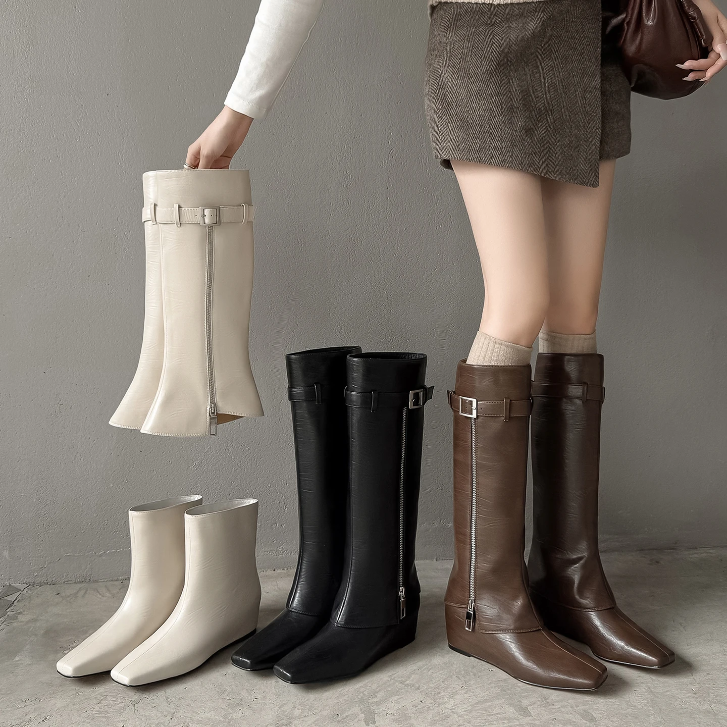 Genuine Leather Side Zipper Booties Square toe Knee High Boots,Belt buckle woman boots,knight boots,Modern boots,High Boots
Genuine Leather Side Zipper Booties Square toe Knee High Boots,Belt buckle woman boots,knight boots,Modern boots,High Boots