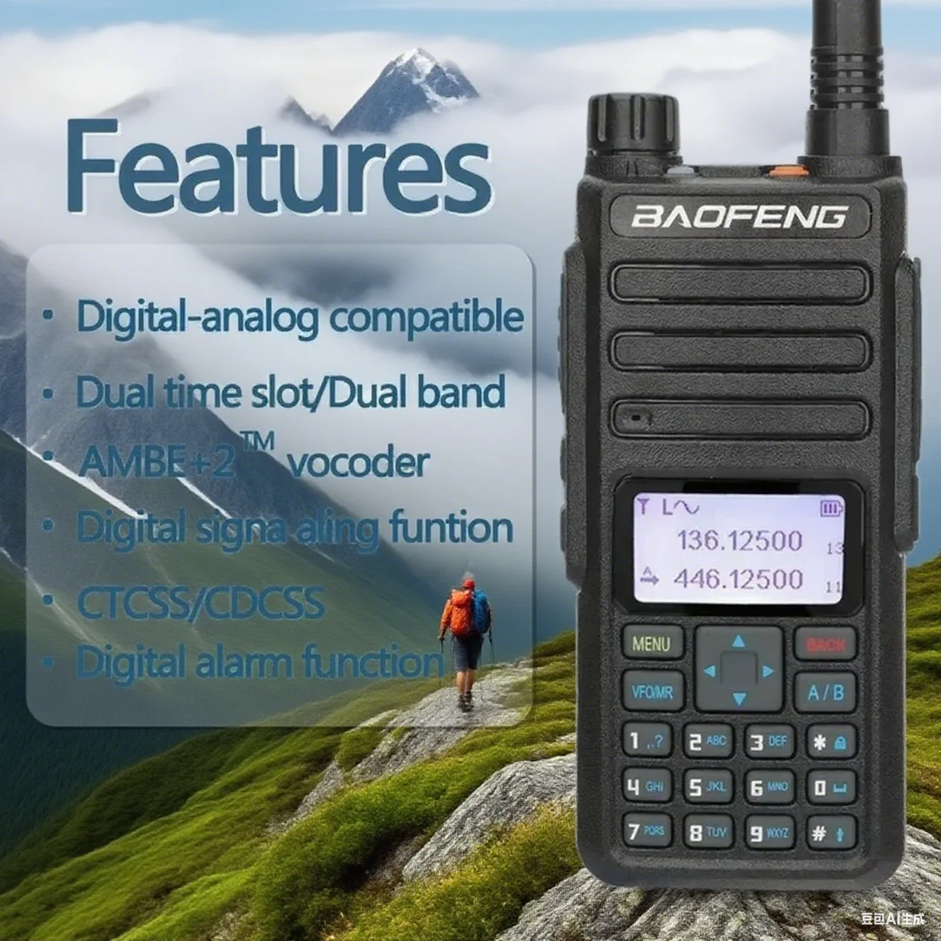 Baofeng DR-1801 Tier II Dual Time Slot Upgrade Walkie Talkie Long Range DMR Digital Analog Dual Band Communication Radio
Baofeng DR-1801 Tier II Dual Time Slot Upgrade Walkie Talkie Long Range DMR Digital Analog Dual Band Communication Radio