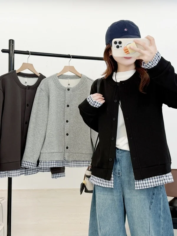 Winter New Loose Plaid Sweatshirt Baseball Style Outerwear Women's Unique Design Jacket Korean Style Long Sleeve Polyester
Winter New Loose Plaid Sweatshirt Baseball Style Outerwear Women's Unique Design Jacket Korean Style Long Sleeve Polyester