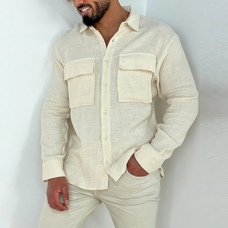 Casual Men's Cotton Linen Shirts Solid Color Long Sleeve Pockets Fashion Cargo Shirt Mens 2023 Spring Summer Lapel Button Tops
Casual Men's Cotton Linen Shirts Solid Color Long Sleeve Pockets Fashion Cargo Shirt Mens 2023 Spring Summer Lapel Button Tops