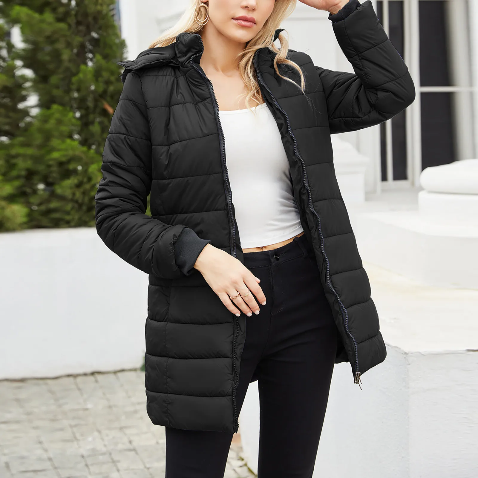Women's Medium Length Slim Cotton Suit Warm Coat Autumn Winter Solid Detachable Hood Jacket Cotton Coat Tops Female Outerwear
Women's Medium Length Slim Cotton Suit Warm Coat Autumn Winter Solid Detachable Hood Jacket Cotton Coat Tops Female Outerwear