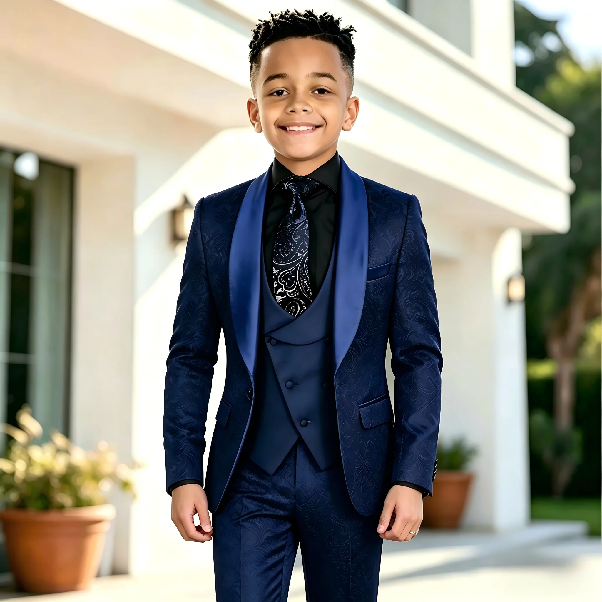 Navy Blue Jacquard Floral Boys Suits For weddings Children Suits 3 Pieces Kid Wedding Prom Suits Blazers Sets For boys Tuxedo
Navy Blue Jacquard Floral Boys Suits For weddings Children Suits 3 Pieces Kid Wedding Prom Suits Blazers Sets For boys Tuxedo