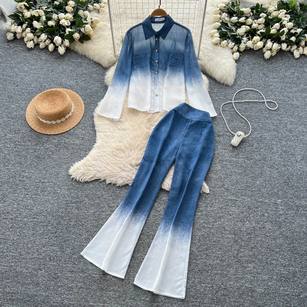 2025 American Hit Color Loose Two Piece Set for Women Lapel Long Sleeve Top High Waist Temperament Pant Gradient Sets Female New
2025 American Hit Color Loose Two Piece Set for Women Lapel Long Sleeve Top High Waist Temperament Pant Gradient Sets Female New